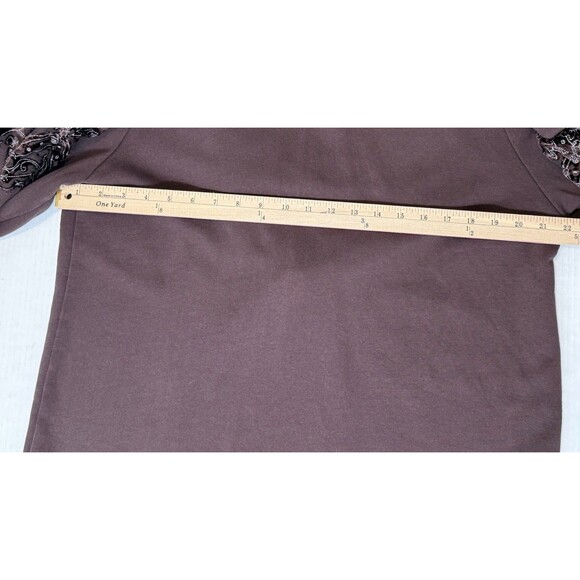 Soft Surroundings L Brown Hooded Tunic Length Velvet Trim Embellished Sleeves - Picture 5 of 8